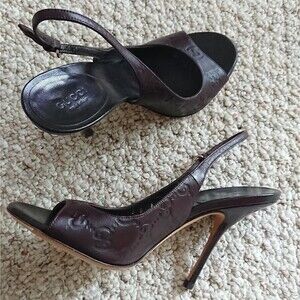 Gucci classic guccissima brown leather peep toe slingback size 6B